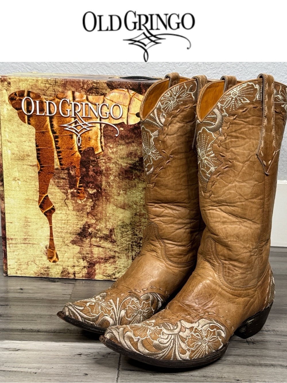 OLD GRINGO ERIN BONE LEATHER SNIP TOE EMBROIDERED WESTERN COWBOY BOOTS W/BOX